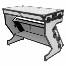 U91072WH -ULTIMATE FLIGHT CASE PORTABLE Z-STYLE DJ TABLE WHITE PLUS (WHEELS)